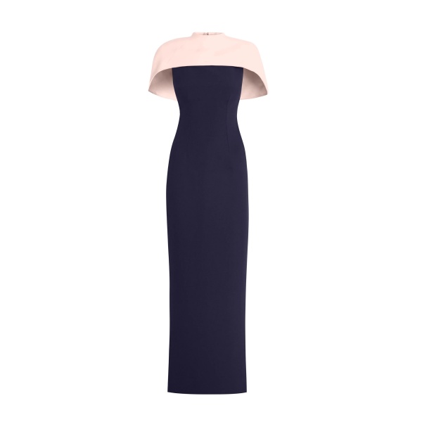 Safiyaa Kalika Long Dress in Azurite & Pale Pink - Safiyaa Dresses - Heavy Crepe Cape Gown - Shop at Luxury Shoes 