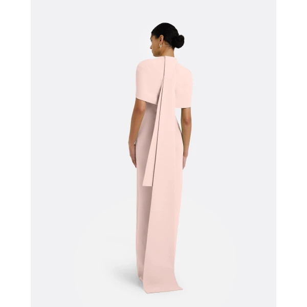 Safiyaa Kalika Long Dress in Pale Pink - Safiyaa Dresses - Heavy Crepe Cape Gown - Shop at Luxury Shoes 