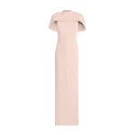 Safiyaa Kalika Long Dress in Pale Pink - Safiyaa Dresses - Heavy Crepe Cape Gown - Shop at Luxury Shoes 
