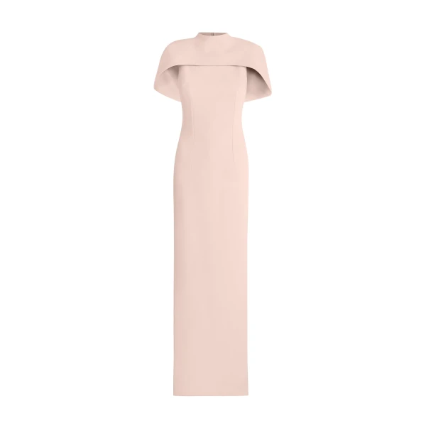 Safiyaa Kalika Long Dress in Pale Pink - Safiyaa Dresses - Heavy Crepe Cape Gown - Shop at Luxury Shoes 