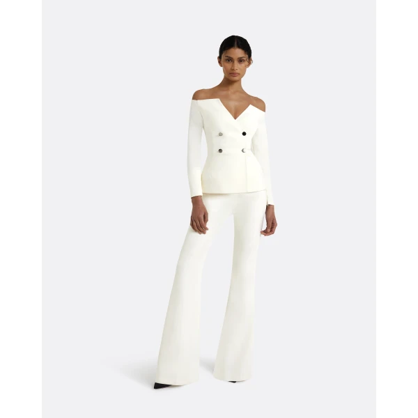 Safiyaa Kamile Ivory Jacket - Safiyaa Jackets - Heavy Crepe Cape Gown - Shop at Luxury Shoes 