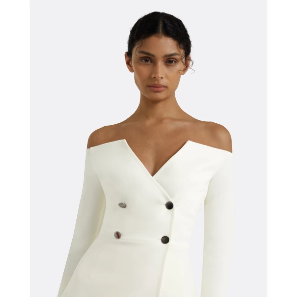 Safiyaa Kamile Ivory Jacket - Safiyaa Jackets - Heavy Crepe Cape Gown - Shop at Luxury Shoes 