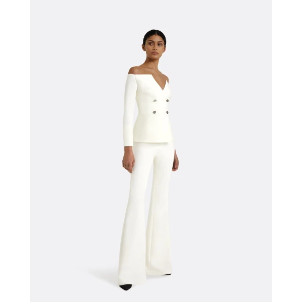 Safiyaa Kamile Ivory Jacket - Safiyaa Jackets - Heavy Crepe Cape Gown - Shop at Luxury Shoes 