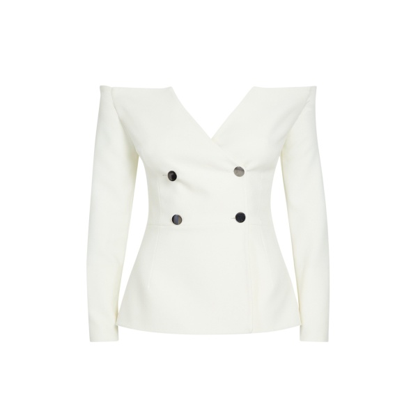 Safiyaa Kamile Ivory Jacket - Safiyaa Jackets - Heavy Crepe Cape Gown - Shop at Luxury Shoes 