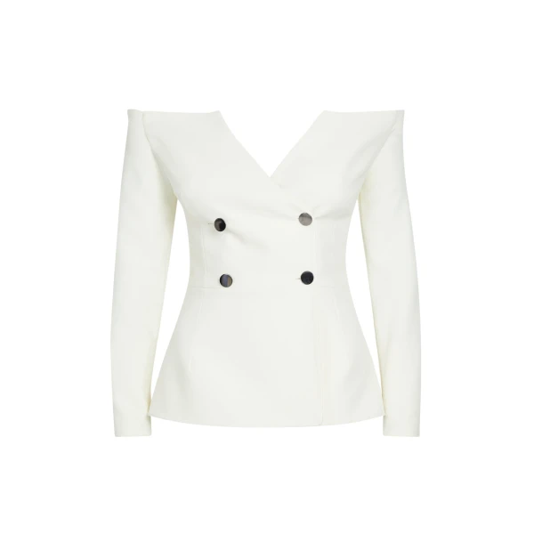 Safiyaa Kamile Ivory Jacket - Safiyaa Jackets - Heavy Crepe Cape Gown - Shop at Luxury Shoes 