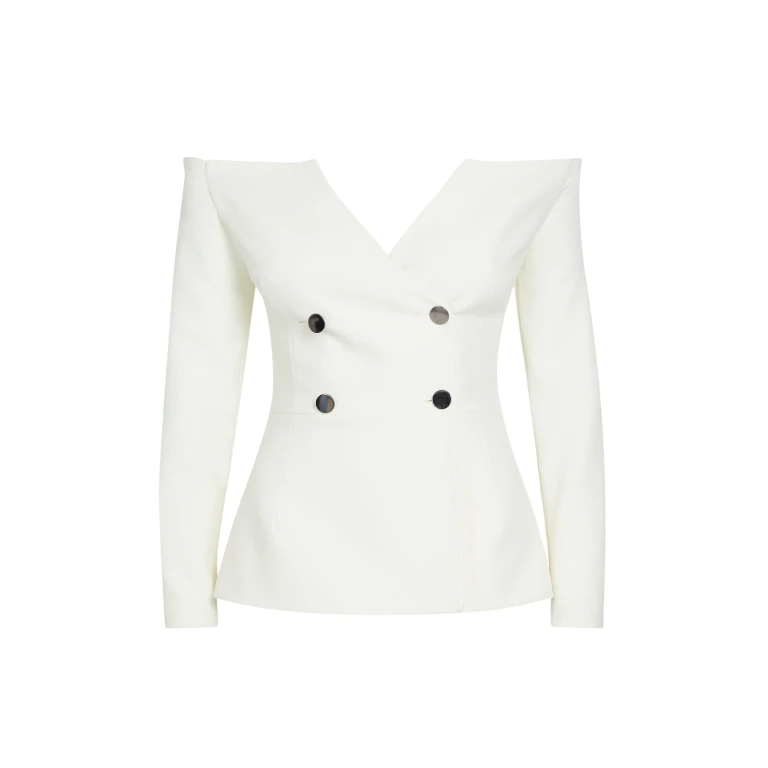 Safiyaa Kamile Ivory Jacket - Safiyaa Jackets - Heavy Crepe Cape Gown - Shop at Luxury Shoes 