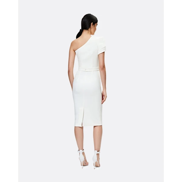 Safiyaa Kora Ivory Midi Dress - Safiyaa Dresses - Heavy Crepe Cape Gown - Shop at Luxury Shoes 