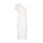 Safiyaa Kora Ivory Midi Dress - Safiyaa Dresses - Heavy Crepe Cape Gown - Shop at Luxury Shoes 
