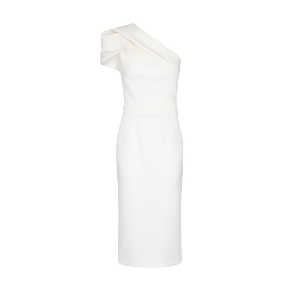 Safiyaa Kora Ivory Midi Dress - Safiyaa Dresses - Heavy Crepe Cape Gown - Shop at Luxury Shoes 