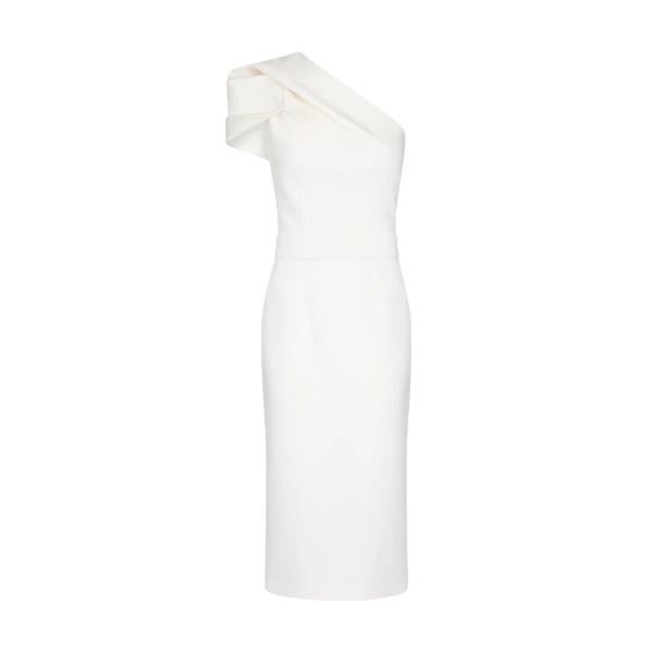 Safiyaa Kora Ivory Midi Dress - Safiyaa Dresses - Heavy Crepe Cape Gown - Shop at Luxury Shoes 