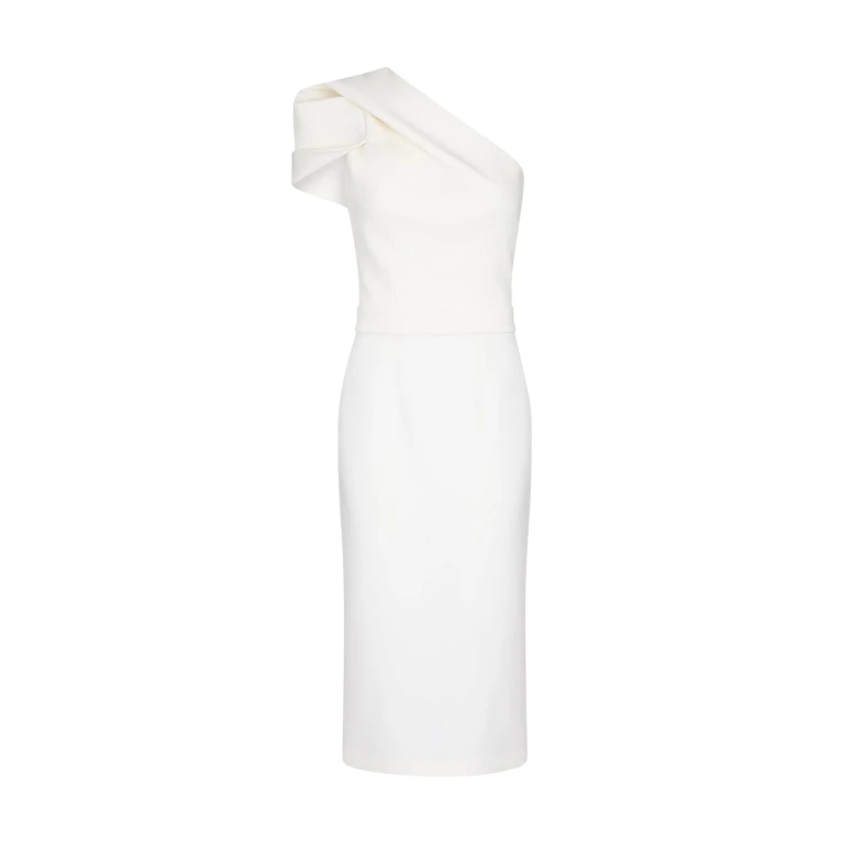Safiyaa Kora Ivory Midi Dress - Safiyaa Dresses - Heavy Crepe Cape Gown - Shop at Luxury Shoes 