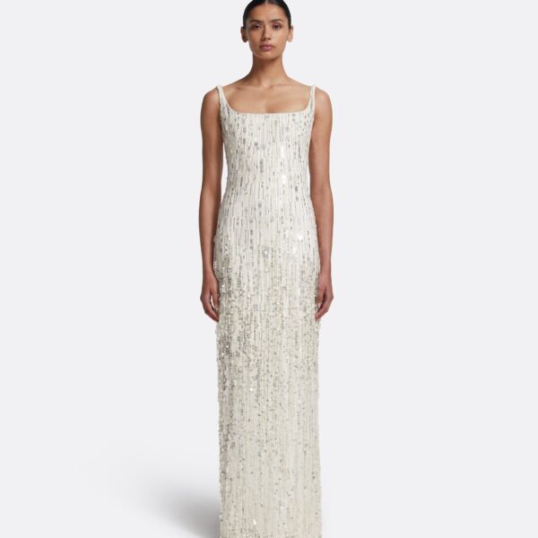 Safiyaa Kristena Long Dress in Ivory with Crystal Embellishment, view 2