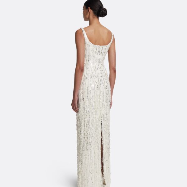 Safiyaa Kristena Long Dress in Ivory with Crystal Embellishment, view 3