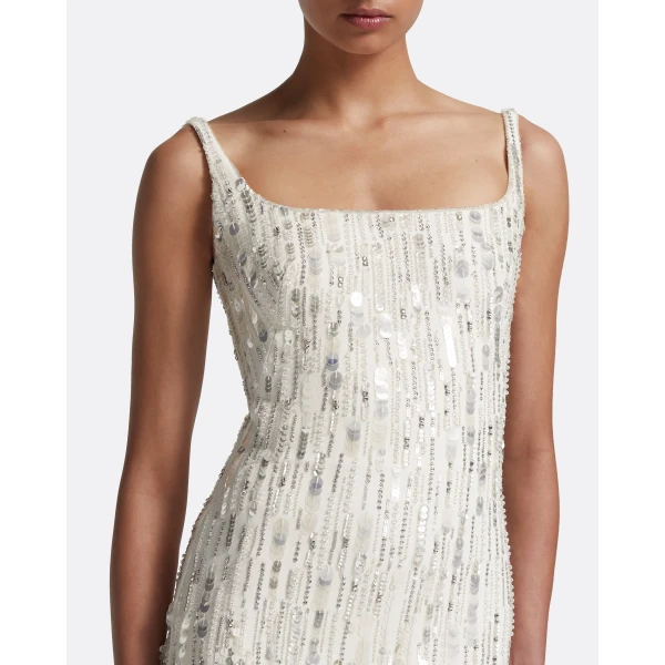 Safiyaa Kristena Long Dress in Ivory with Crystal Embellishment - Safiyaa Dresses - Heavy Crepe Cape Gown - Shop at Luxury Shoes 