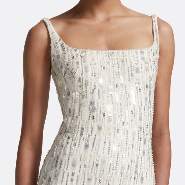 Safiyaa Kristena Long Dress in Ivory with Crystal Embellishment, view 4