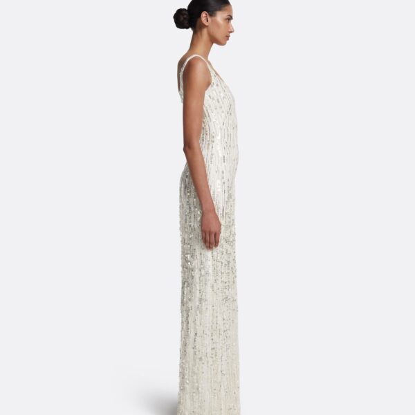 Safiyaa Kristena Long Dress in Ivory with Crystal Embellishment, view 5