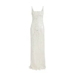 Safiyaa Kristena Long Dress in Ivory with Crystal Embellishment - Safiyaa Dresses - Heavy Crepe Cape Gown - Shop at Luxury Shoes 