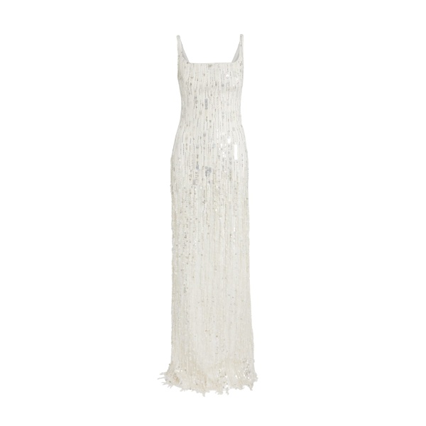 Safiyaa Kristena Long Dress in Ivory with Crystal Embellishment - Safiyaa Dresses - Heavy Crepe Cape Gown - Shop at Luxury Shoes 