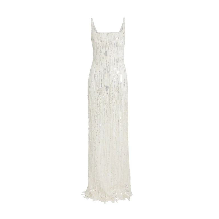 Safiyaa Kristena Long Dress in Ivory with Crystal Embellishment - Safiyaa Dresses - Heavy Crepe Cape Gown - Shop at Luxury Shoes 