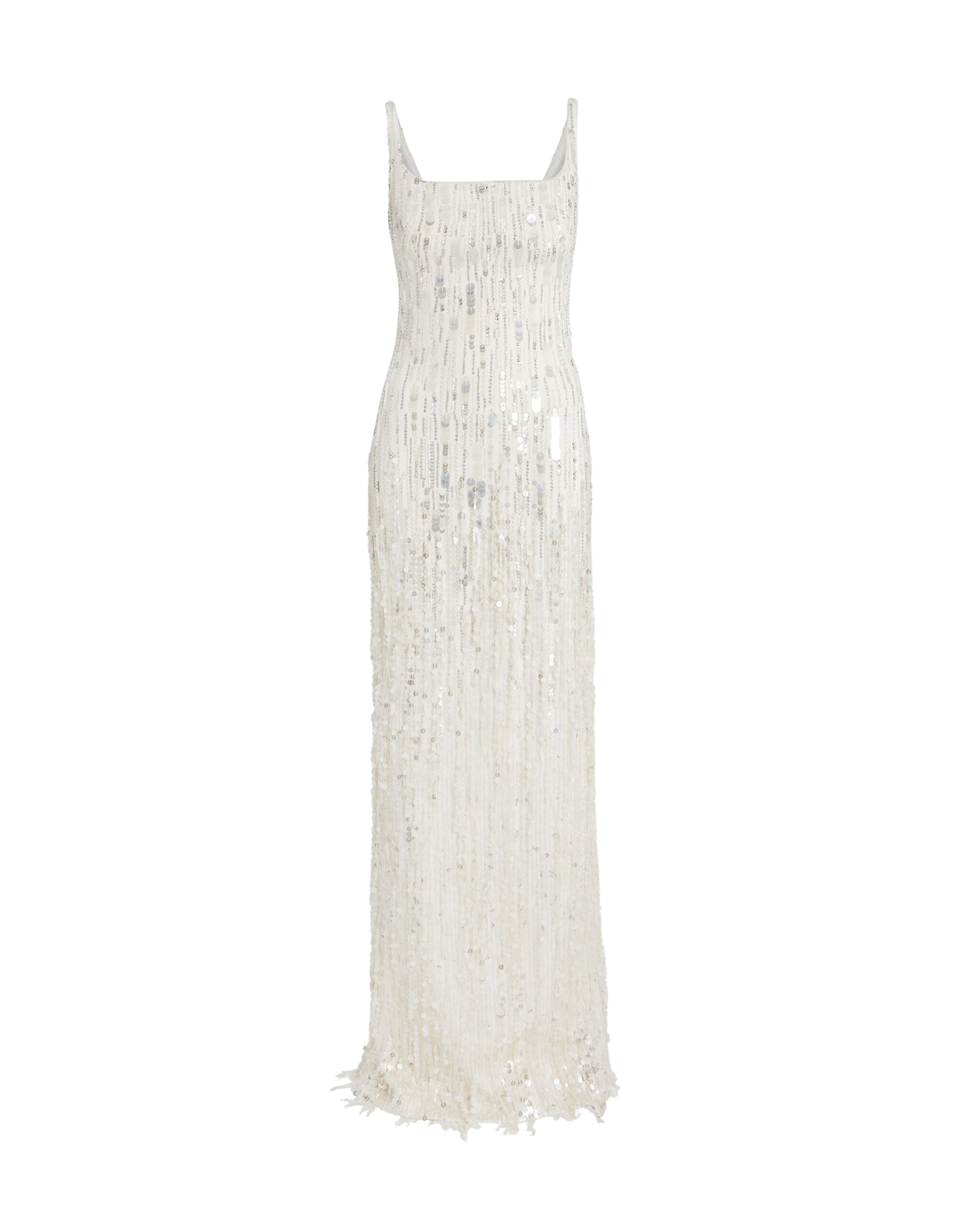 Safiyaa Kristena Long Dress in Ivory with Crystal Embellishment