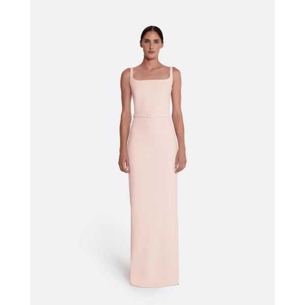 Safiyaa Kristena Long Dress in Pale Pink - Safiyaa Dresses - Heavy Crepe Cape Gown - Shop at Luxury Shoes 