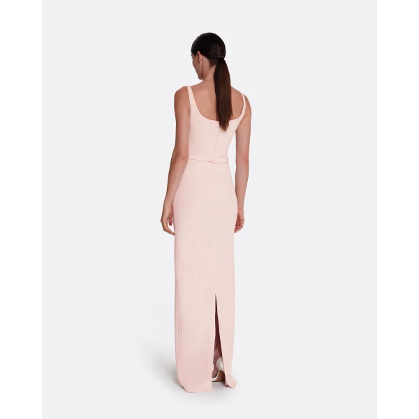Safiyaa Kristena Long Dress in Pale Pink - Safiyaa Dresses - Heavy Crepe Cape Gown - Shop at Luxury Shoes 