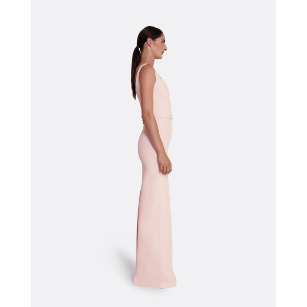 Safiyaa Kristena Long Dress in Pale Pink - Safiyaa Dresses - Heavy Crepe Cape Gown - Shop at Luxury Shoes 