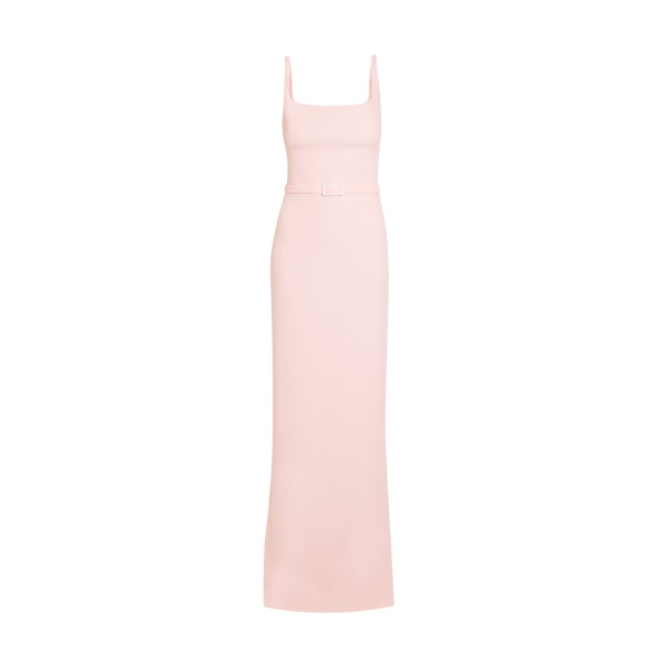 Safiyaa Kristena Long Dress in Pale Pink - Safiyaa Dresses - Heavy Crepe Cape Gown - Shop at Luxury Shoes 