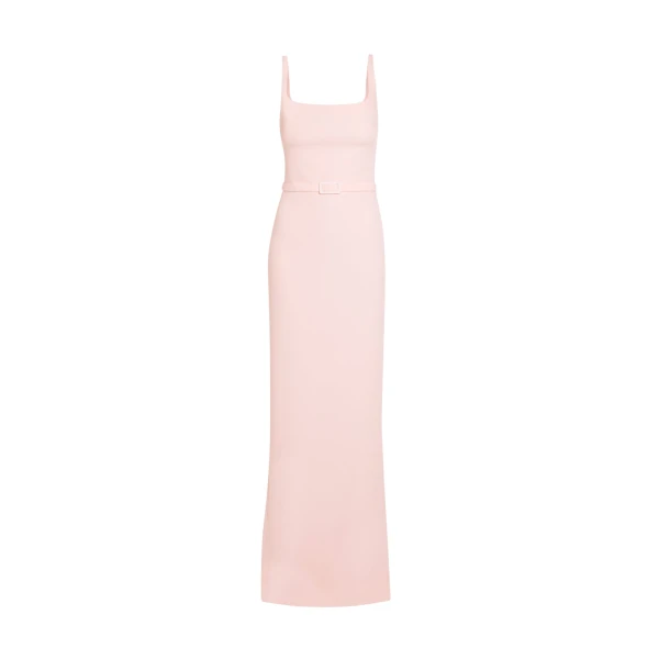 Safiyaa Kristena Long Dress in Pale Pink - Safiyaa Dresses - Heavy Crepe Cape Gown - Shop at Luxury Shoes 