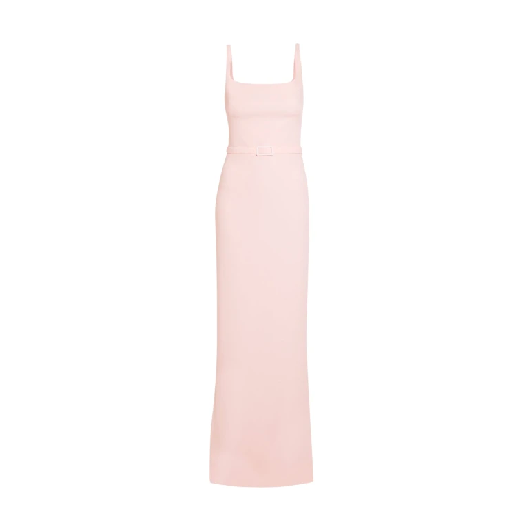 Safiyaa Kristena Long Dress in Pale Pink - Safiyaa Dresses - Heavy Crepe Cape Gown - Shop at Luxury Shoes 