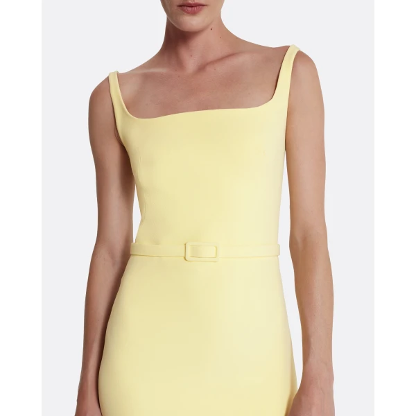 Safiyaa Kristena Long Dress in Pale Yellow - Safiyaa Dresses - Heavy Crepe Cape Gown - Shop at Luxury Shoes 