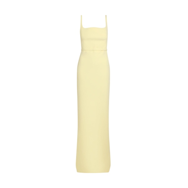 Safiyaa Kristena Long Dress in Pale Yellow - Safiyaa Dresses - Heavy Crepe Cape Gown - Shop at Luxury Shoes 