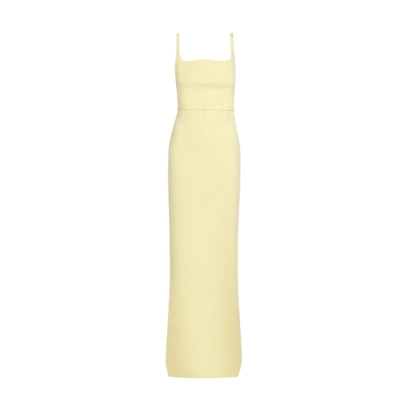 Safiyaa Kristena Long Dress in Pale Yellow - Safiyaa Dresses - Heavy Crepe Cape Gown - Shop at Luxury Shoes 