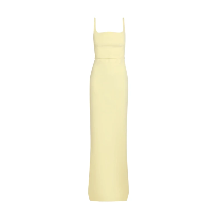 Safiyaa Kristena Long Dress in Pale Yellow - Safiyaa Dresses - Heavy Crepe Cape Gown - Shop at Luxury Shoes 
