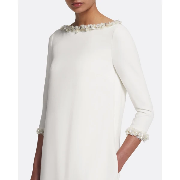 Safiyaa Lanai Long Dress in Ivory with Crystal - Safiyaa Dresses - Heavy Crepe Cape Gown - Shop at Luxury Shoes 