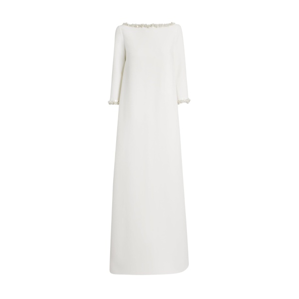 Safiyaa Lanai Long Dress in Ivory with Crystal - Safiyaa Dresses - Heavy Crepe Cape Gown - Shop at Luxury Shoes 