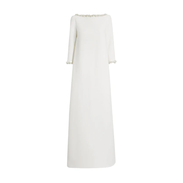 Safiyaa Lanai Long Dress in Ivory with Crystal - Safiyaa Dresses - Heavy Crepe Cape Gown - Shop at Luxury Shoes 