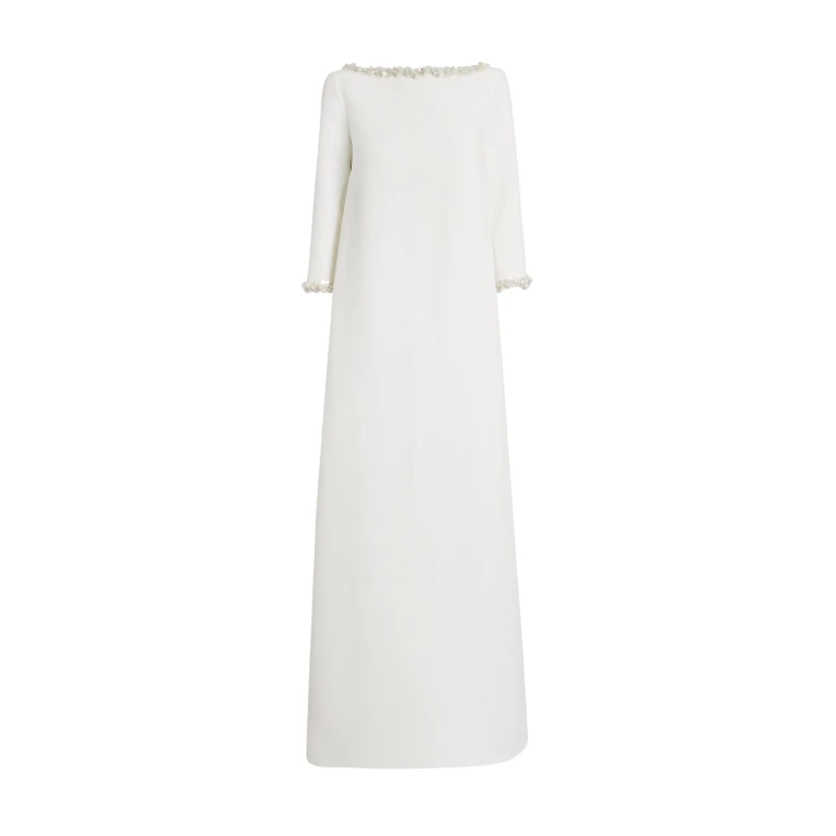 Safiyaa Lanai Long Dress in Ivory with Crystal - Safiyaa Dresses - Heavy Crepe Cape Gown - Shop at Luxury Shoes 