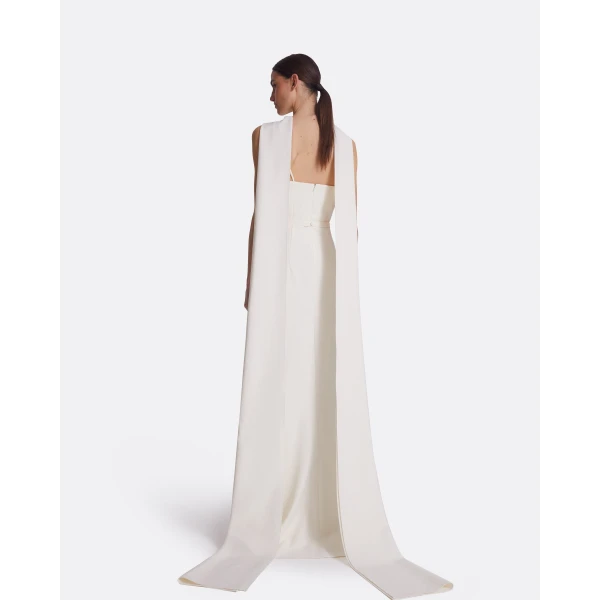 Safiyaa Lilien Ivory long Dress - Safiyaa Dresses - Heavy Crepe Cape Gown - Shop at Luxury Shoes 