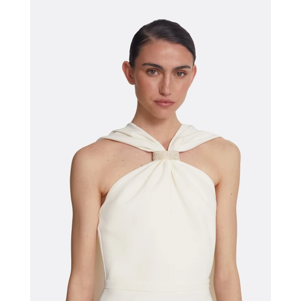 Safiyaa Lilien Ivory long Dress - Safiyaa Dresses - Heavy Crepe Cape Gown - Shop at Luxury Shoes 