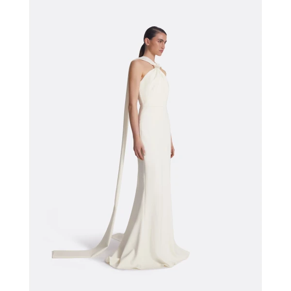 Safiyaa Lilien Ivory long Dress - Safiyaa Dresses - Heavy Crepe Cape Gown - Shop at Luxury Shoes 