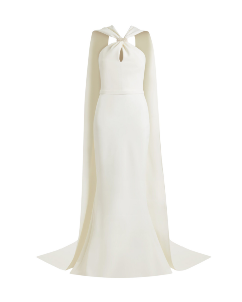Safiyaa Lilien Ivory long Dress - Safiyaa Dresses - Heavy Crepe Cape Gown - Shop at Luxury Shoes 