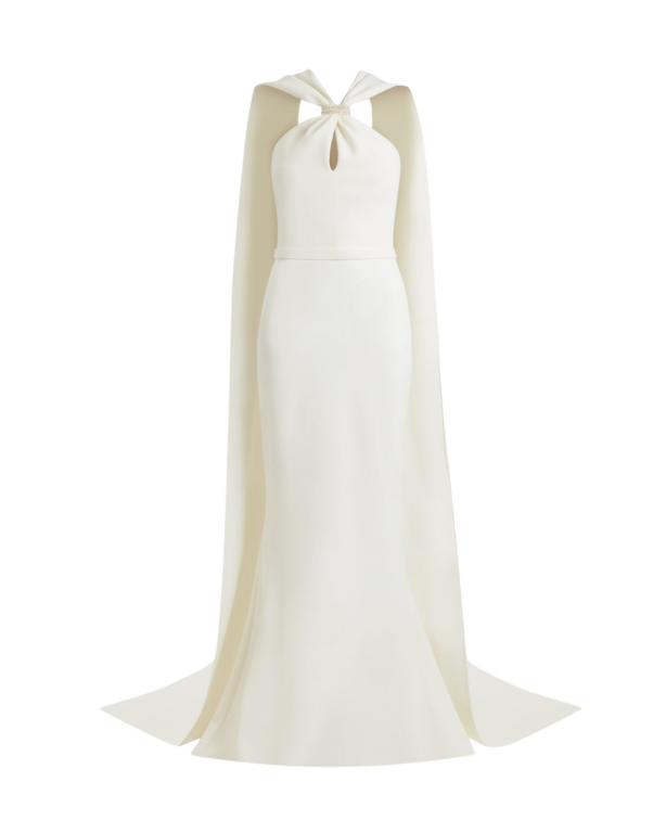 Safiyaa Lilien Ivory long Dress - Safiyaa Dresses - Heavy Crepe Cape Gown - Shop at Luxury Shoes 