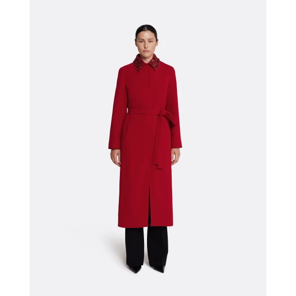 Safiyaa Lillita Jacket in Azalea Red with Multi-reds - Safiyaa Jackets - Heavy Crepe Cape Gown - Shop at Luxury Shoes 