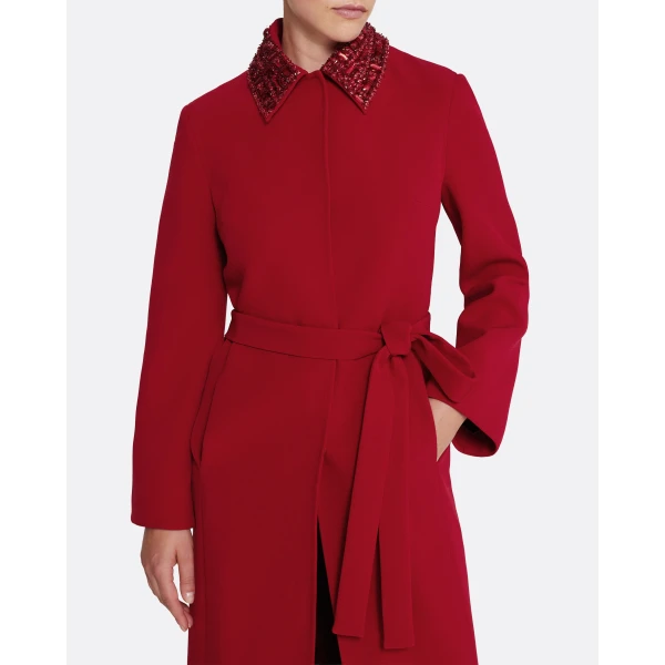 Safiyaa Lillita Jacket in Azalea Red with Multi-reds - Safiyaa Jackets - Heavy Crepe Cape Gown - Shop at Luxury Shoes 