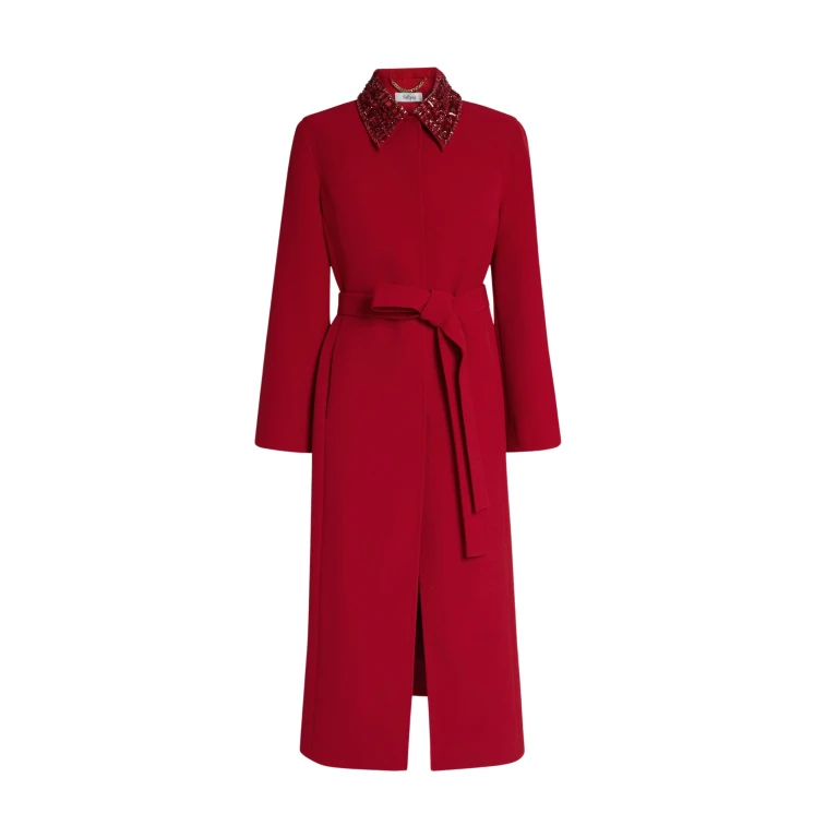 Safiyaa Lillita Jacket in Azalea Red with Multi-reds - Safiyaa Jackets - Heavy Crepe Cape Gown - Shop at Luxury Shoes 