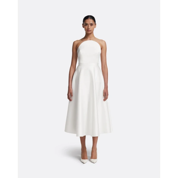 Safiyaa Lory Midi Dress in Porcelain - Safiyaa Dresses - Heavy Crepe Cape Gown - Shop at Luxury Shoes 