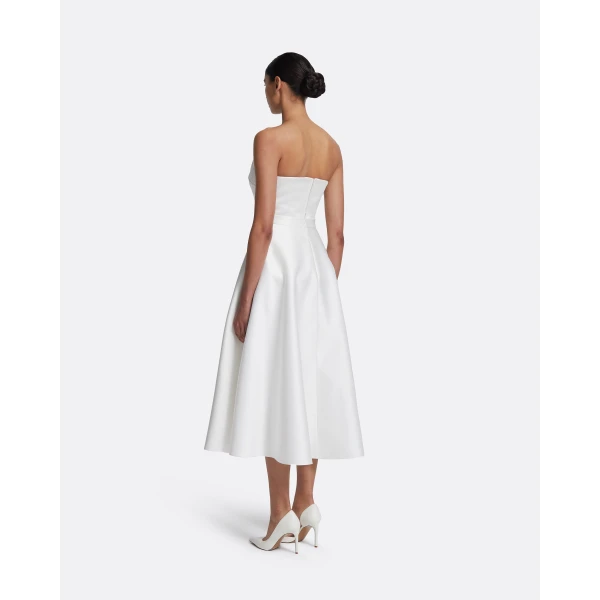 Safiyaa Lory Midi Dress in Porcelain - Safiyaa Dresses - Heavy Crepe Cape Gown - Shop at Luxury Shoes 