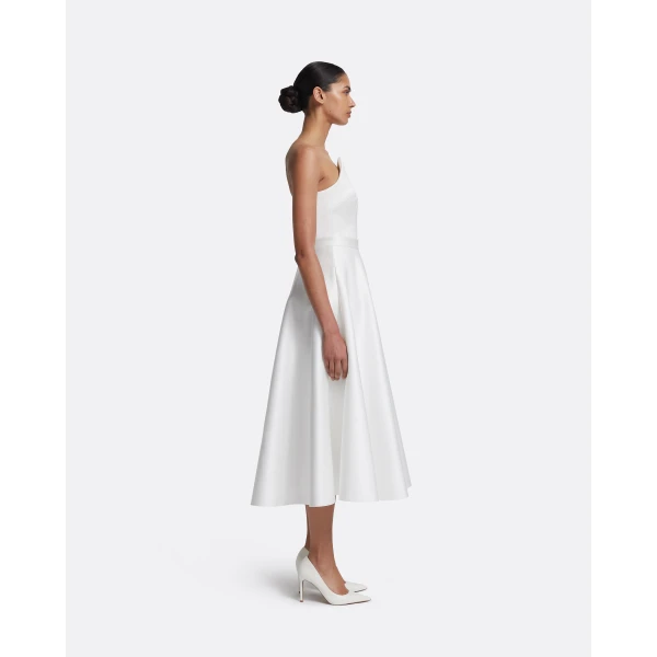 Safiyaa Lory Midi Dress in Porcelain - Safiyaa Dresses - Heavy Crepe Cape Gown - Shop at Luxury Shoes 