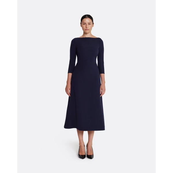 Safiyaa Luciana Midi Dress in Azurite - Safiyaa Dresses - Heavy Crepe Cape Gown - Shop at Luxury Shoes 